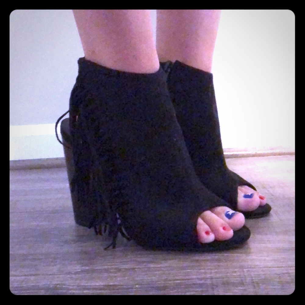 Black Fringe Heels
